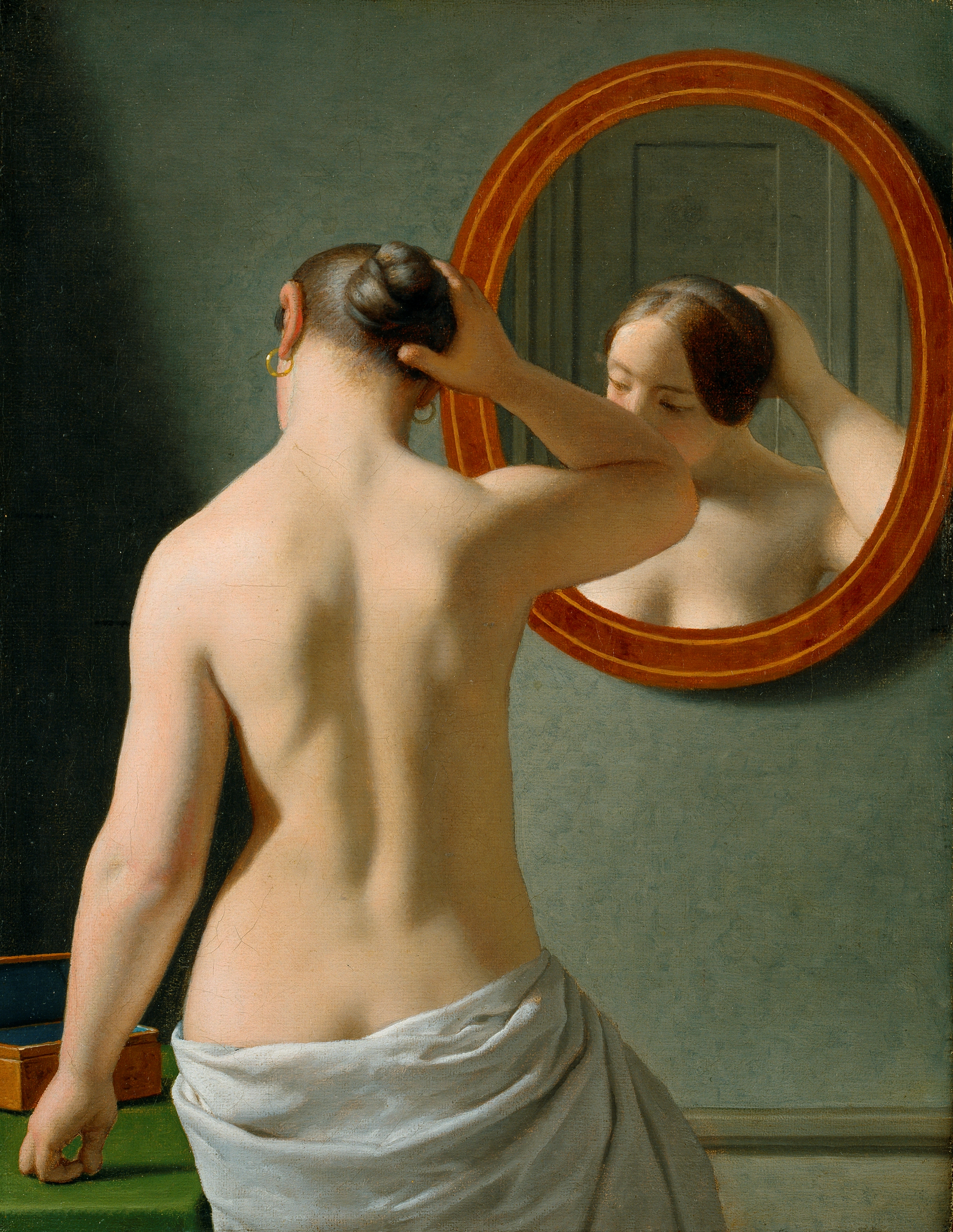 Wanita di Depan Cermin, (1841), oleh Christoffer Wilhelm Eckersberg, seorang tokoh sentral dalam Zaman Keemasan Denmark.