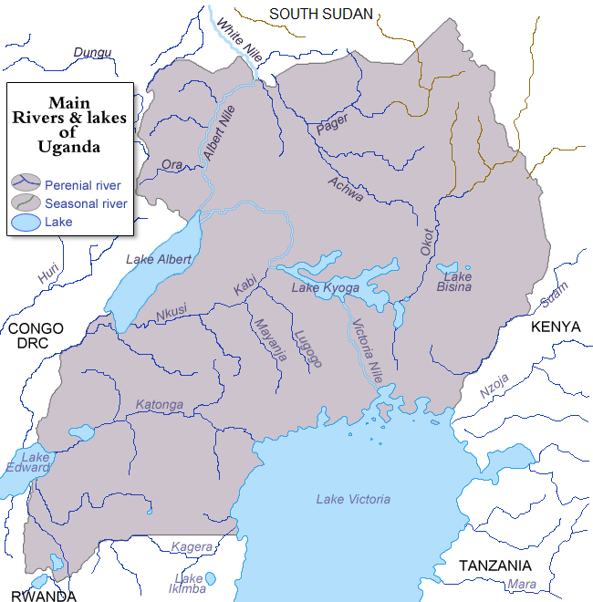 Các sông và hồ chính của Uganda