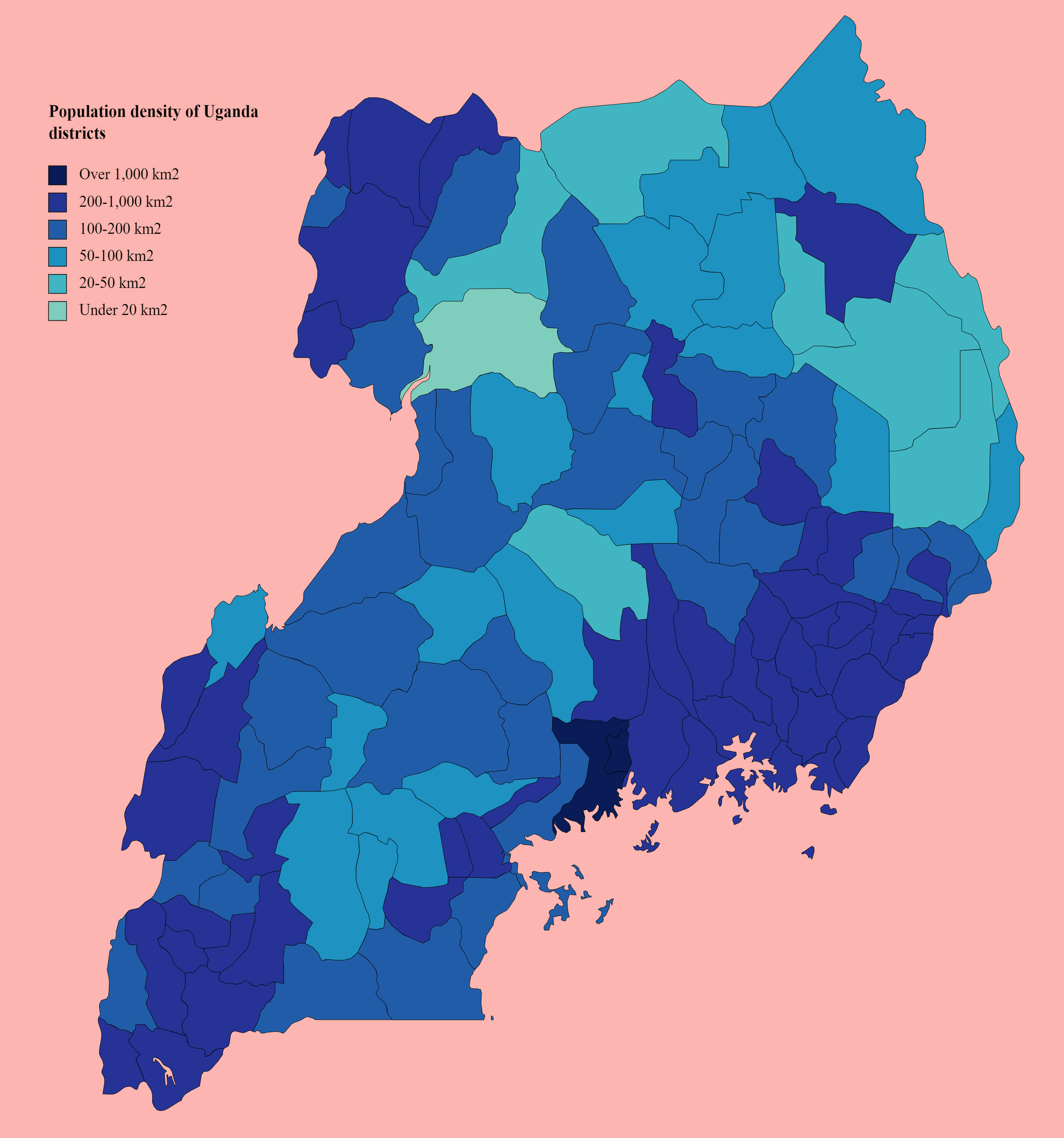 Mật độ dân số của các quận Uganda