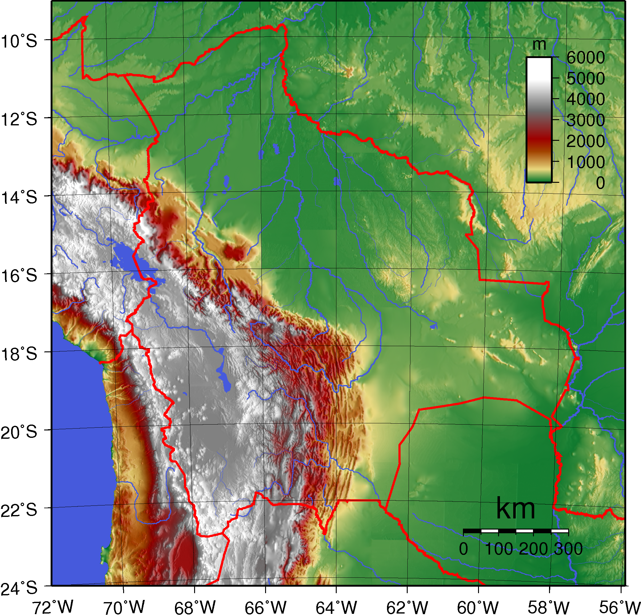 Peta topografi Bolivia