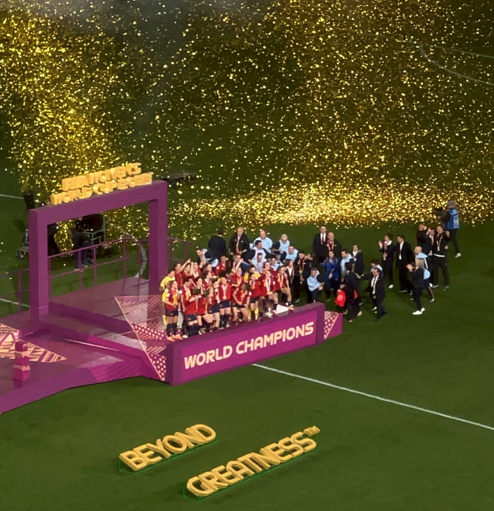 Spanyol atau La Roja merayakan kemenangan Piala Dunia Wanita FIFA 2023 mereka