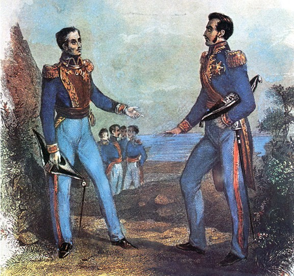 Konferensi Guayaquil antara dua pahlawan kemerdekaan Amerika Selatan Hispanik, San Martín dan Bolívar