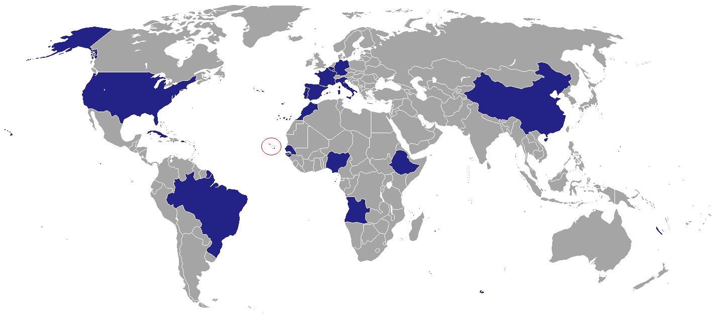 カーボベルデ大使館のある国の地図