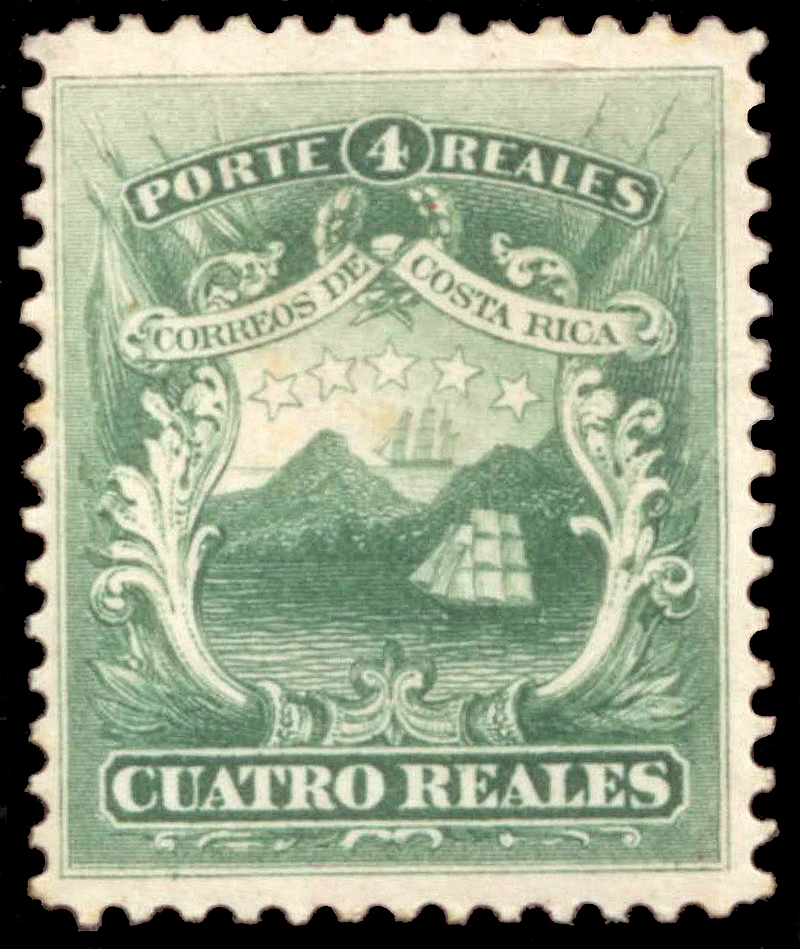 Quốc huy Costa Rica năm 1849 xuất hiện trên con tem bưu chính đầu tiên được phát hành năm 1862.