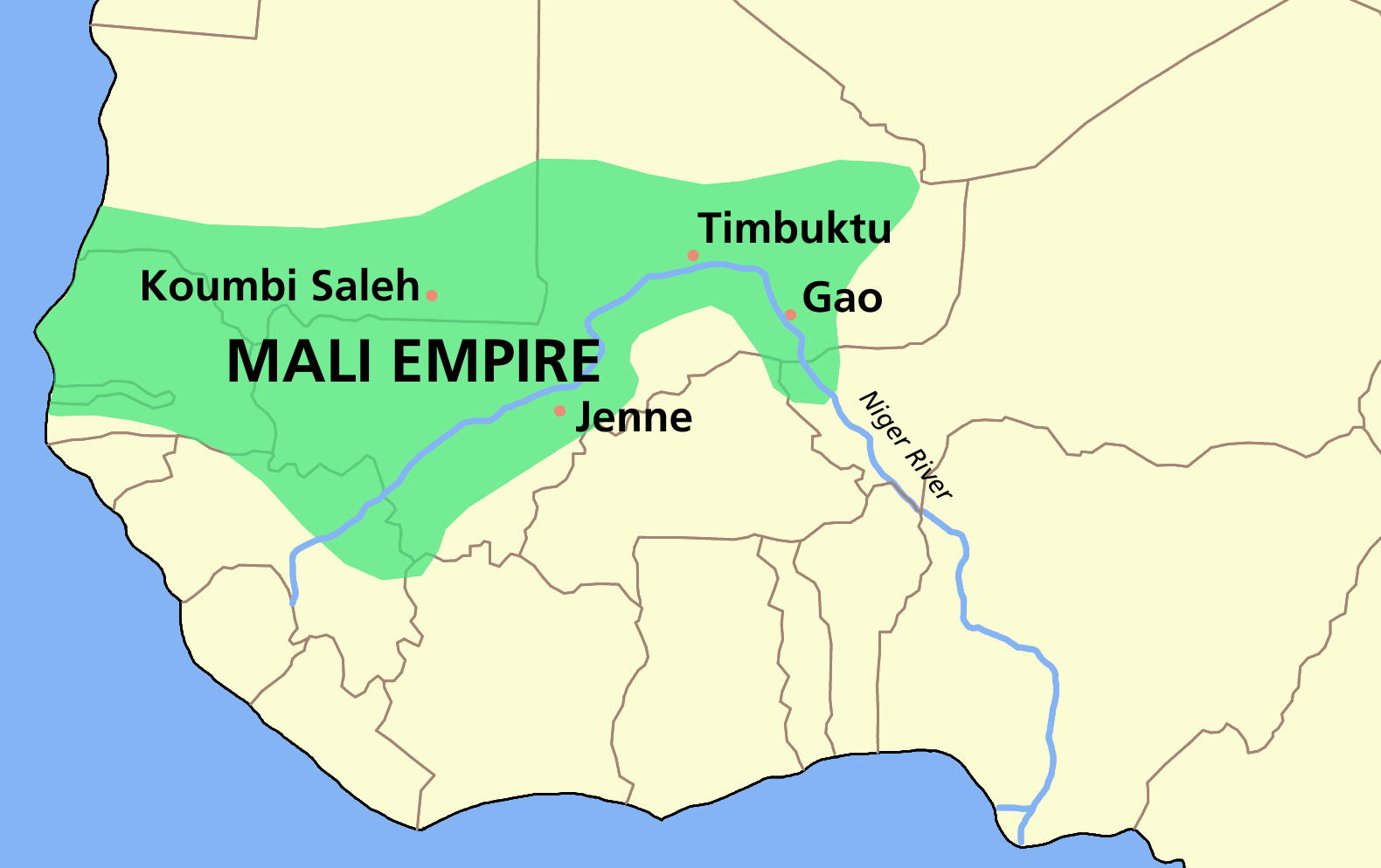 The extent of the Mali Empire at its peak.
