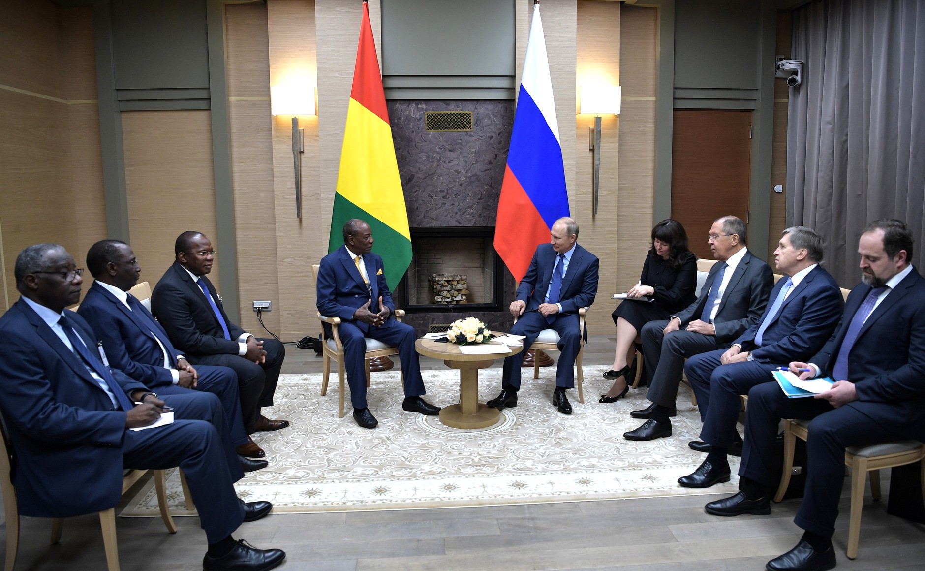 Former President Alpha Condé with Russian President Vladimir Putin on September 28, 2017, illustrating Guinea's engagement with global powers.