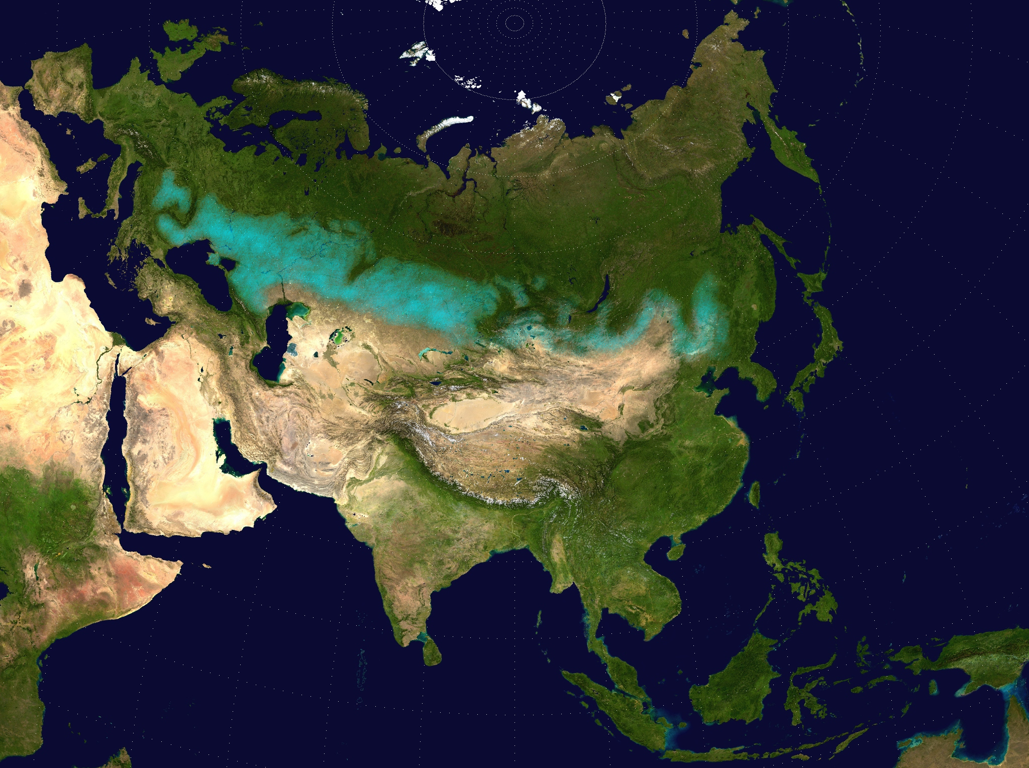 Steppe Kazakh adalah sebahagian daripada Jalur Steppe Eurasia (ditunjukkan dengan warna biru muda pada peta).