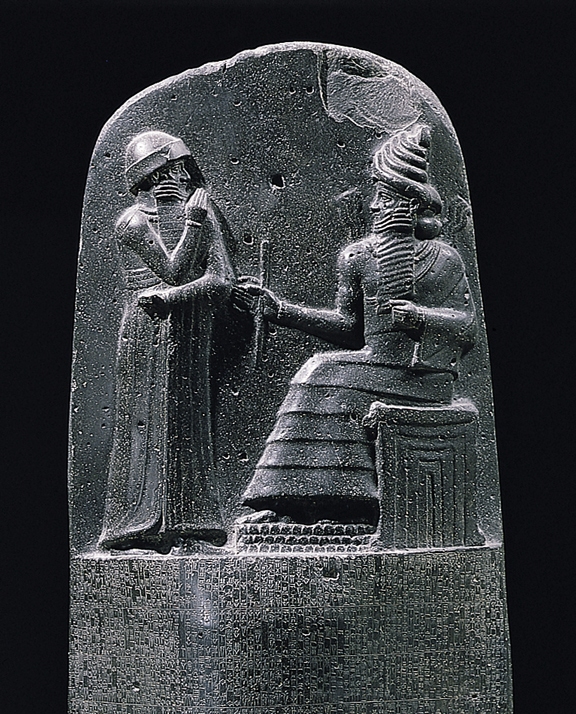 Bahagian atas stele Kod Hammurabi.
