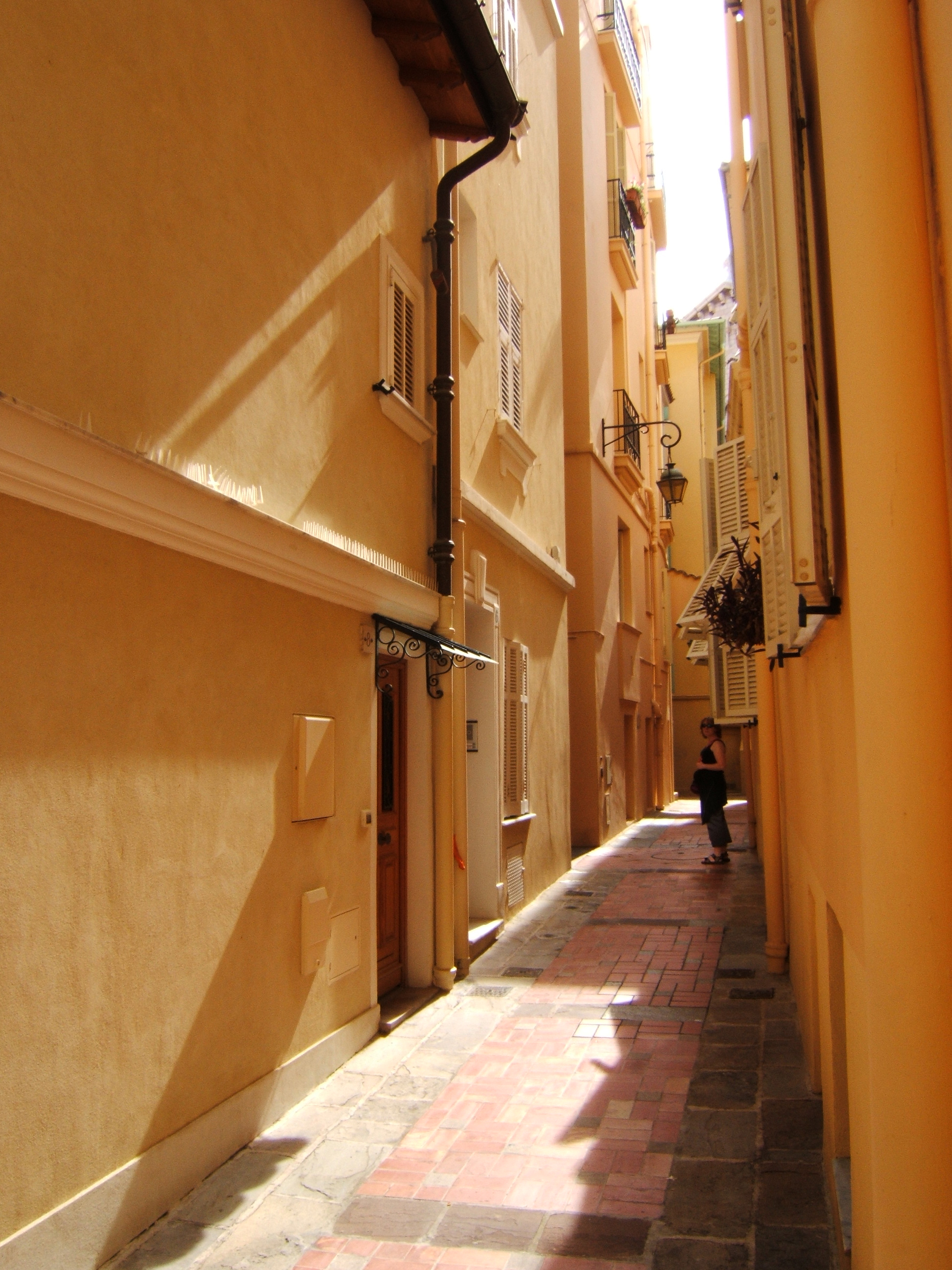 A street in Monaco-Ville with signs in both French and Monégasque.