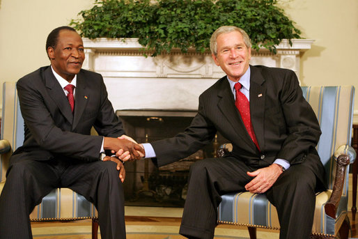 Blaise Compaoré (left), President from 1987 to 2014, with U.S. President George W. Bush in 2008.