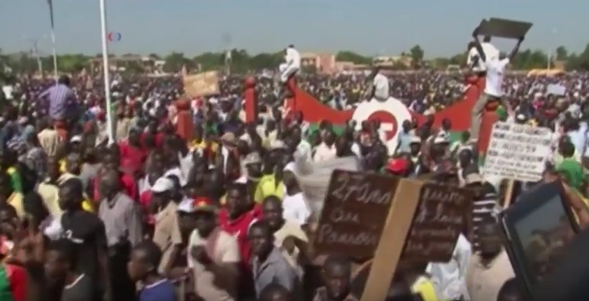 Thousands of protesters march through Ouagadougou during the 2014 uprising.