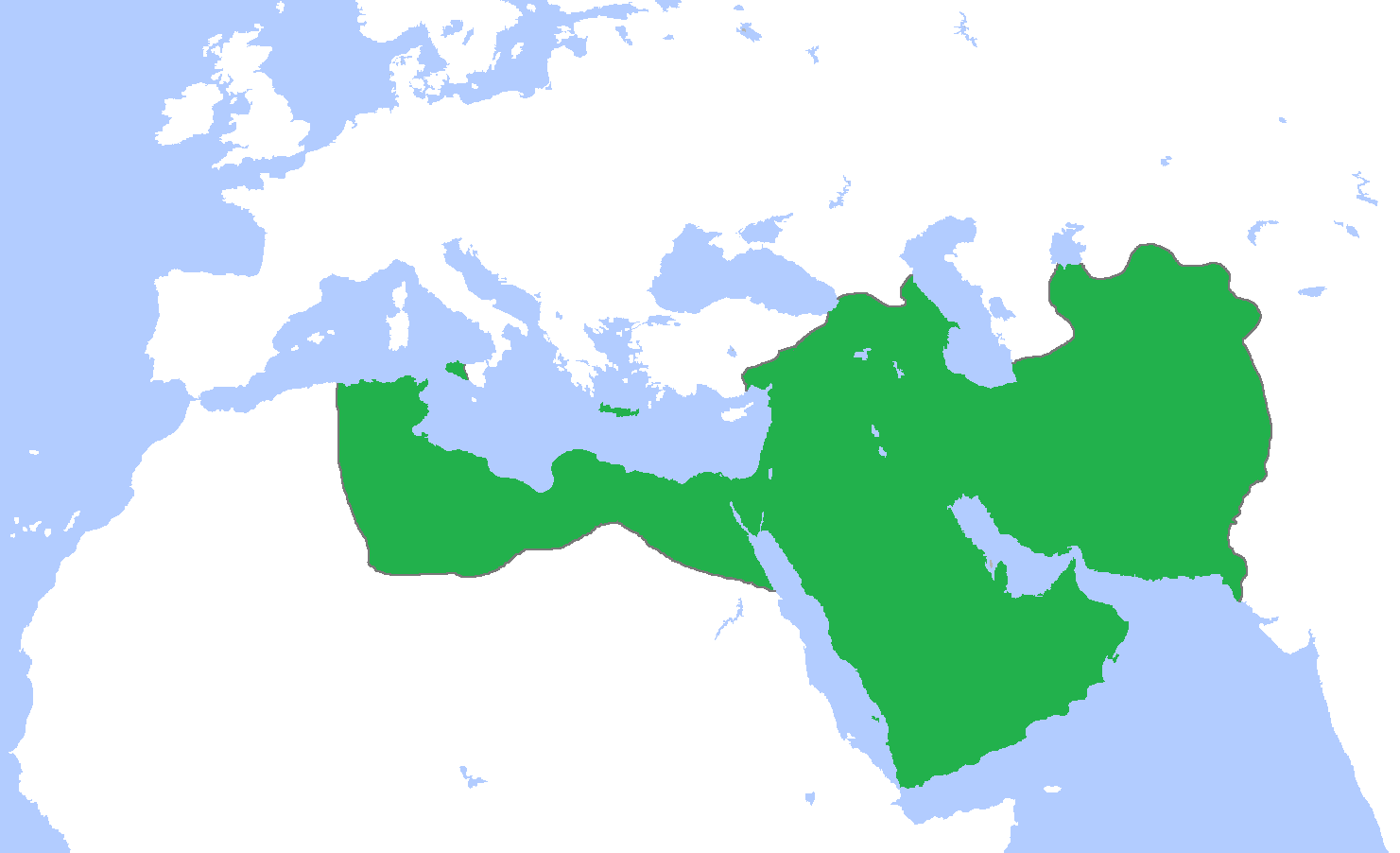 Khalifah Abbasiyah pada zaman kegemilangannya, sekitar 850 M