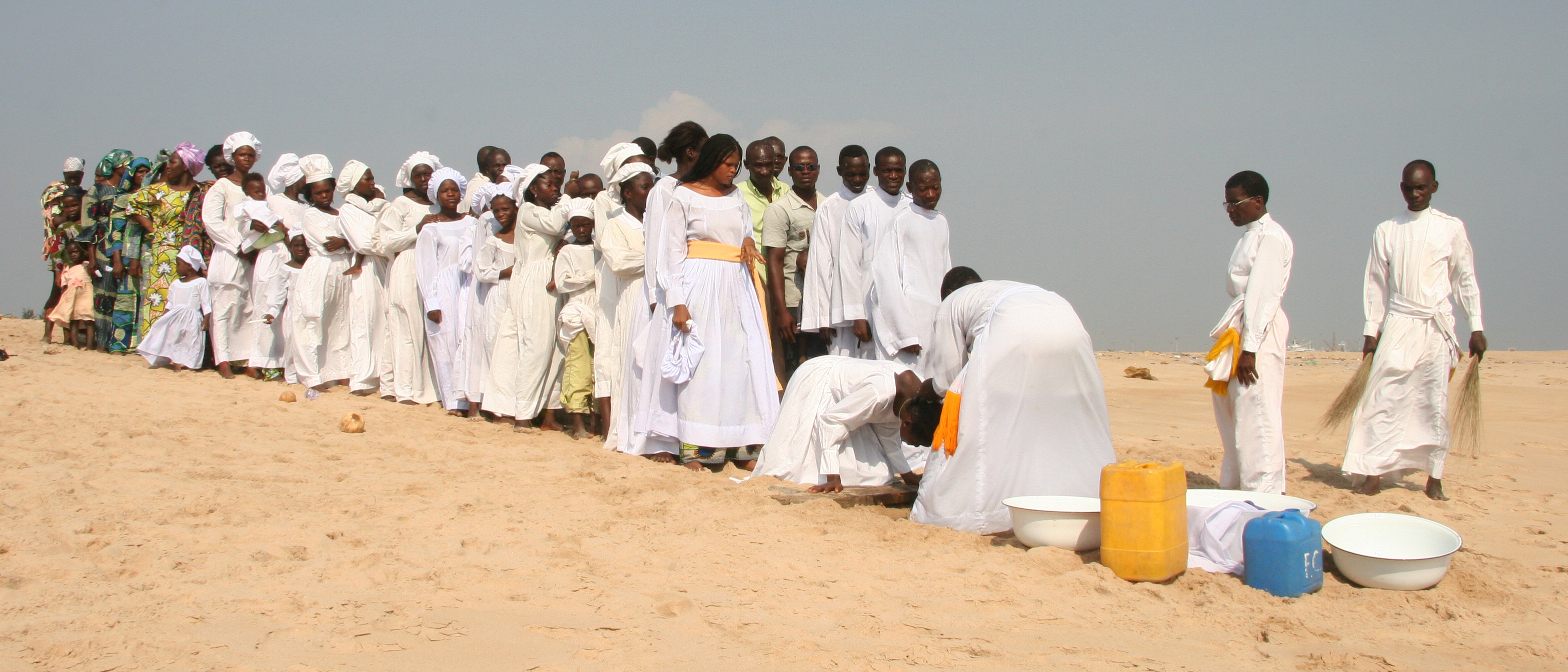 A baptism ceremony of the Celestial Church of Christ in Cotonou. This African Initiated Church has a significant following in Benin.