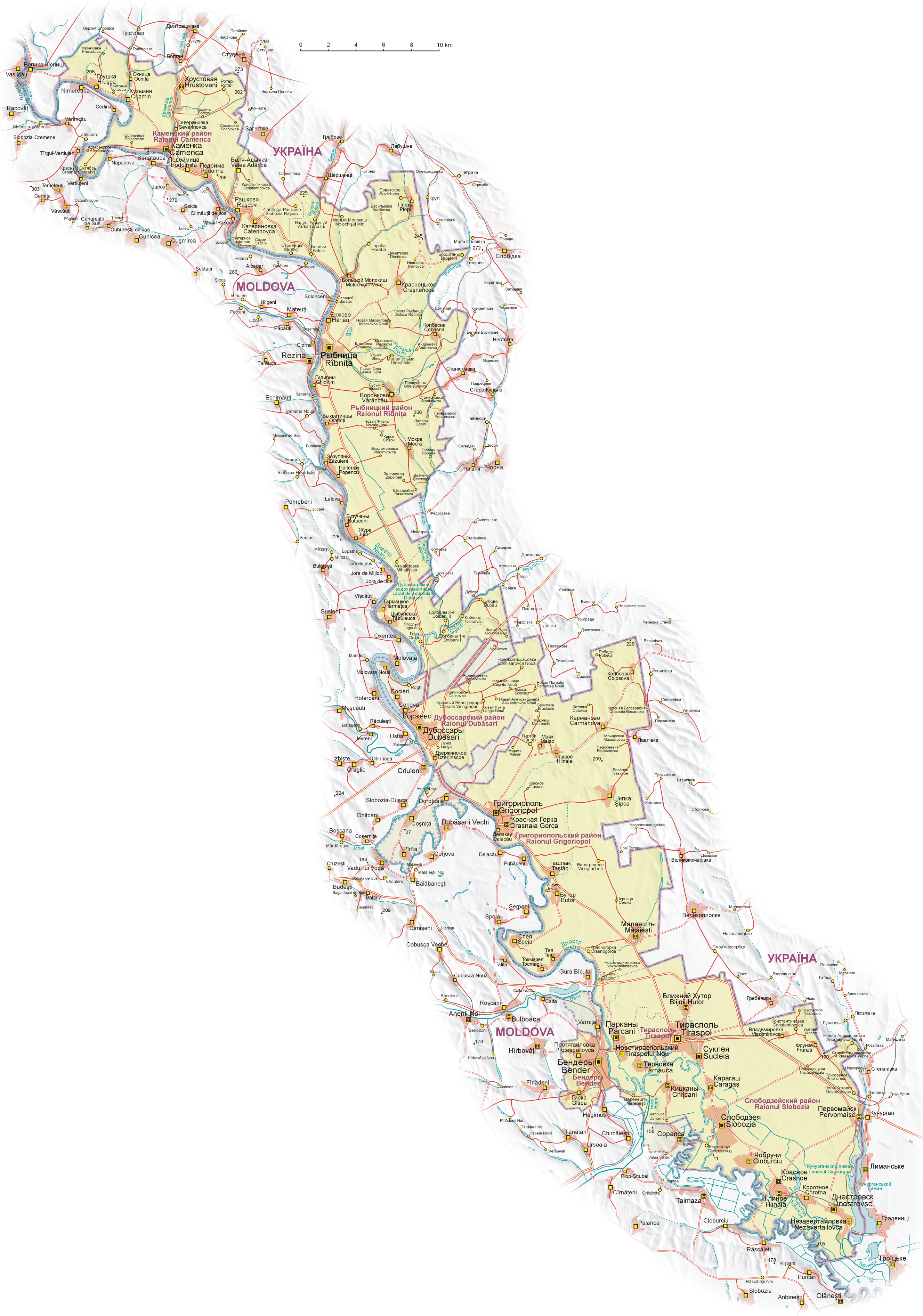 General map of Transnistria, showing its elongated shape along the Dniester River.