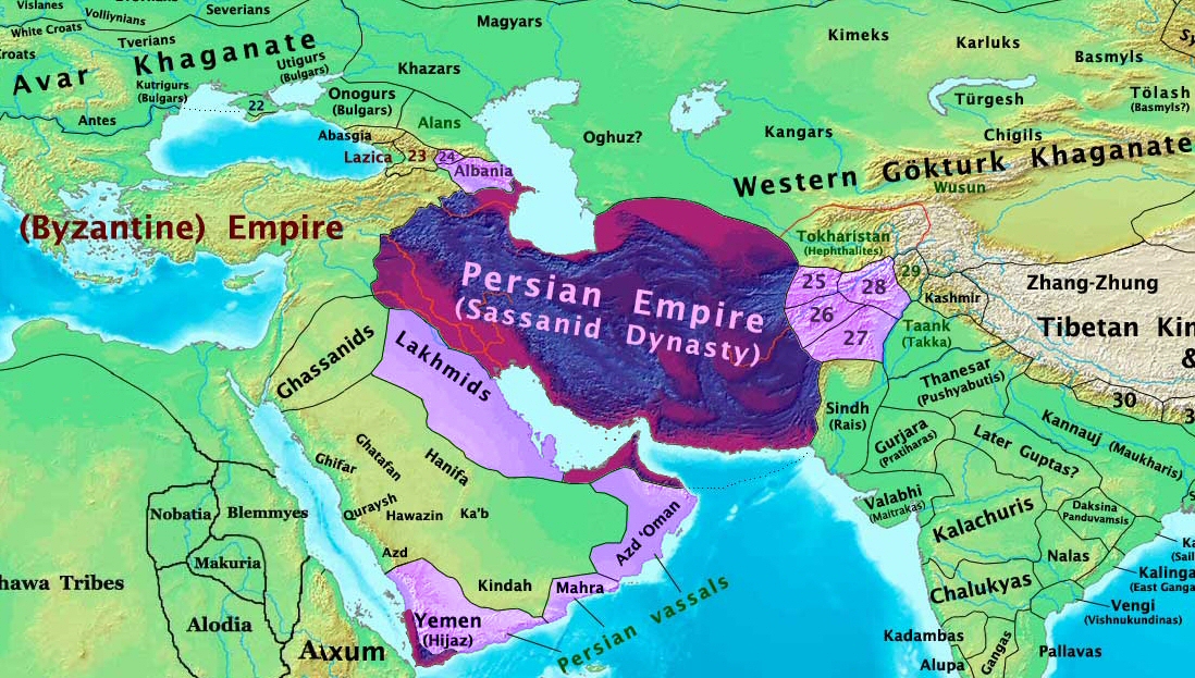 Kekaisaran Persia pada era Sasanian menjelang penaklukan Arab, sekitar tahun 600 Masehi.