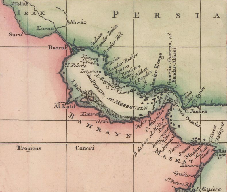 Peta tahun 1745 oleh Bellin mengenai wilayah historis Bahrain