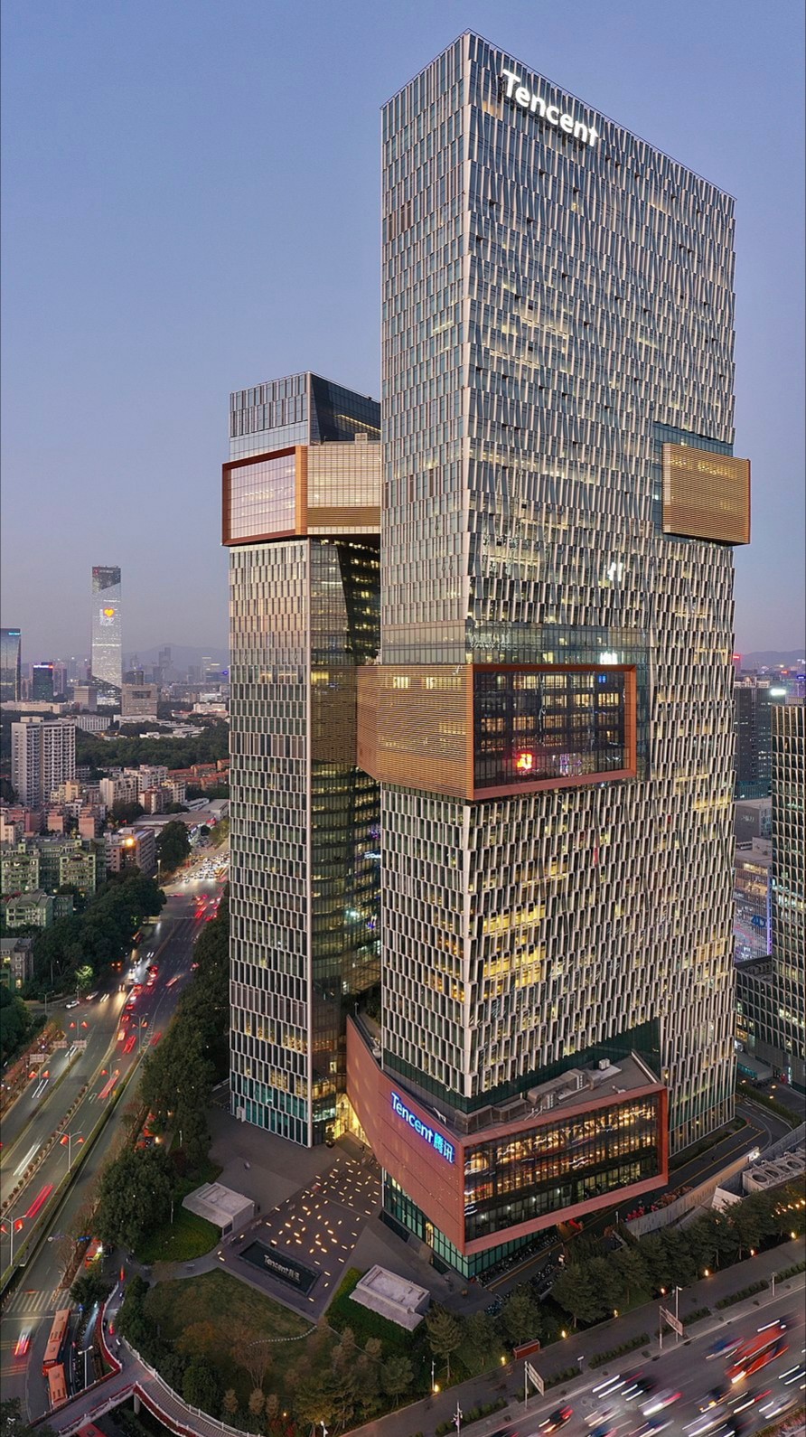 Ibu pejabat Tencent di Shenzhen, salah sebuah syarikat teknologi dan hiburan terbesar di dunia.