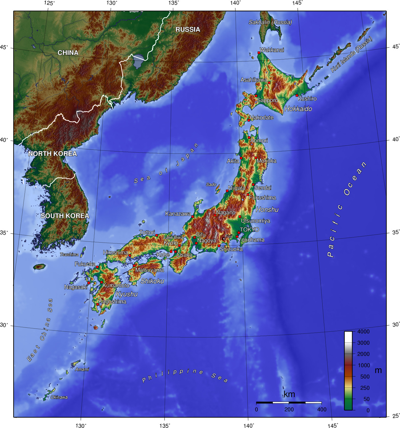 Peta topografi Jepang