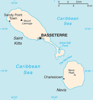 Peta Saint Kitts dan Nevis