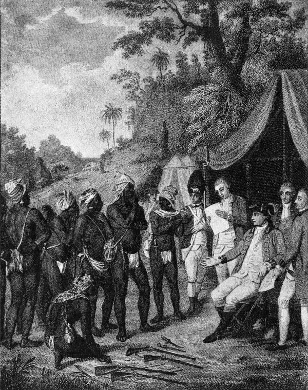 Bức tranh mô tả cuộc đàm phán hiệp ước năm 1773 giữa người Anh và người Garifuna