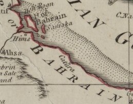 Peta 1794 oleh Samuel Dunn yang menggambarkan Catura (di tengah) dalam rantau bersejarah Bahrain.