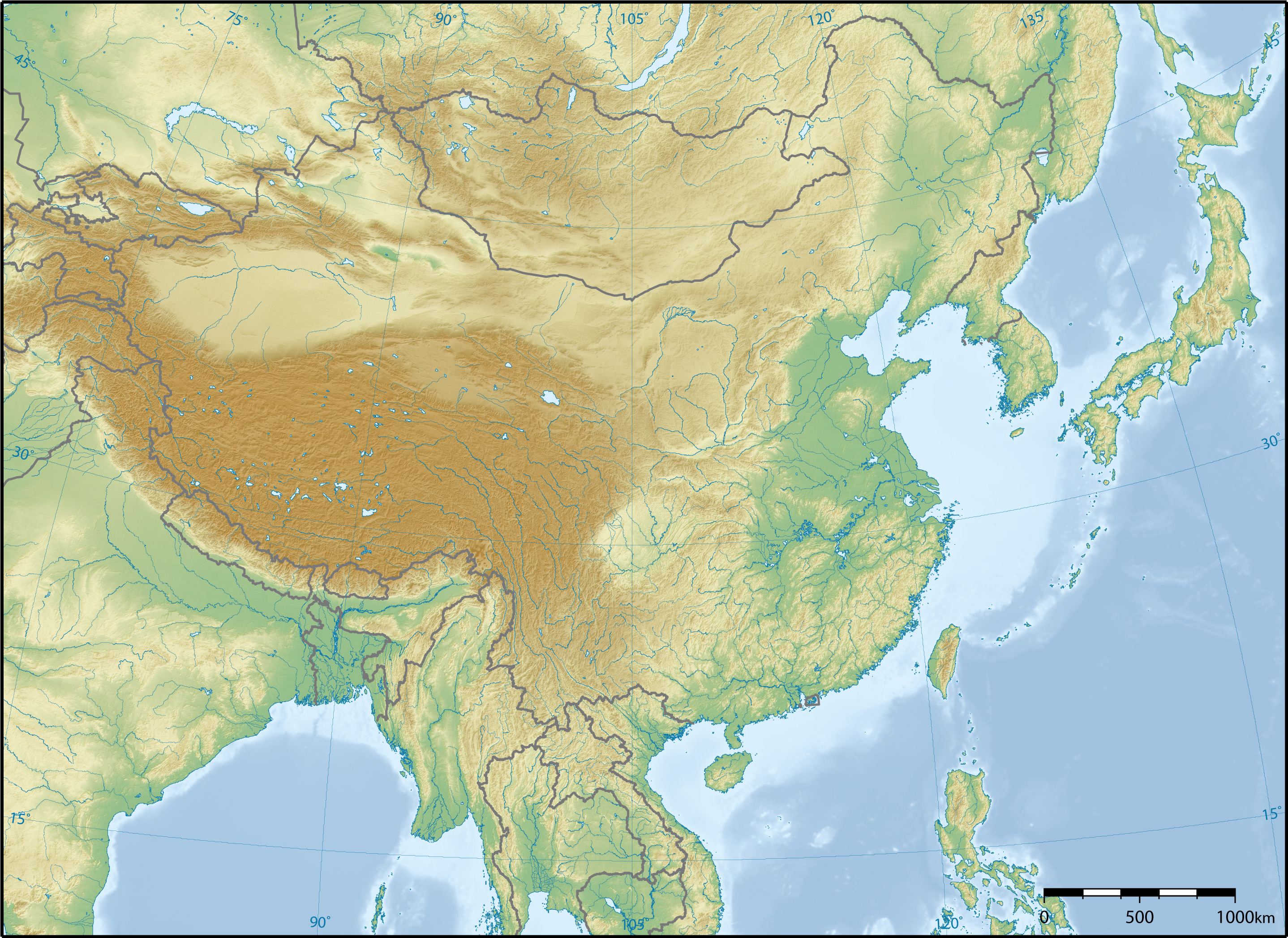 Peta topografi China.