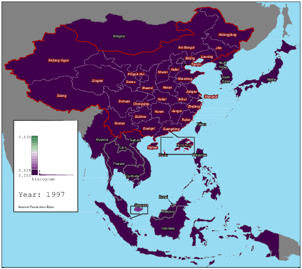 Tỷ lệ thâm nhập Internet ở Trung Quốc trong bối cảnh Đông Á và Đông Nam Á, 1995-2012