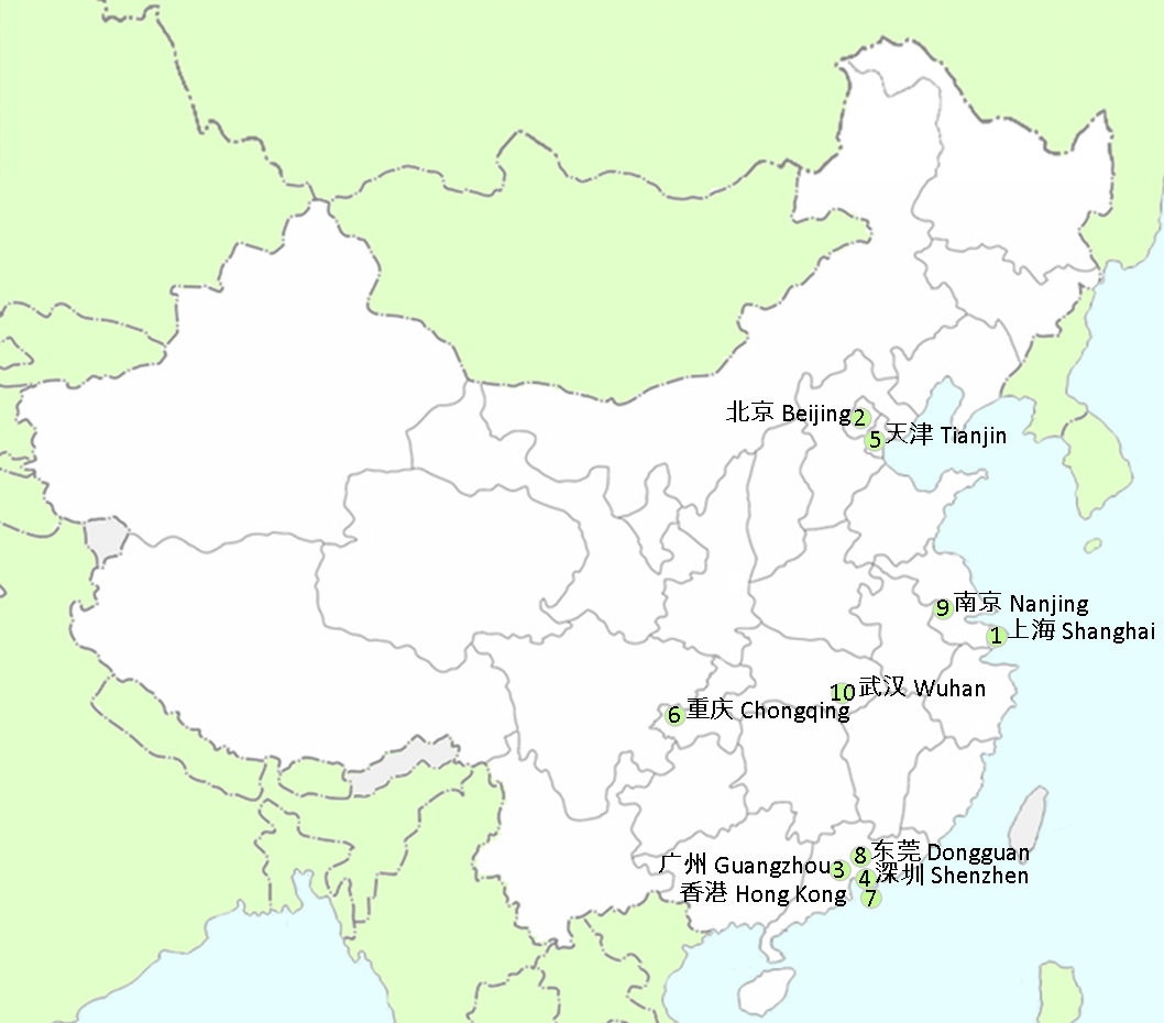 Bản đồ mười thành phố lớn nhất ở Trung Quốc (2010)