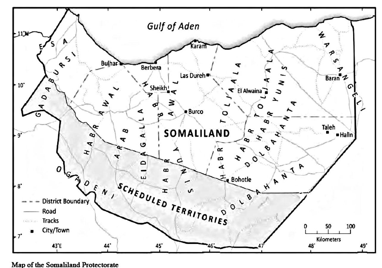 Bản đồ Xứ bảo hộ Somaliland thuộc Anh, tiền thân của Somaliland hiện đại.
