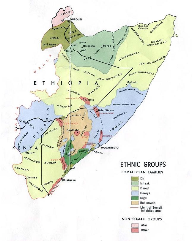 Sơ đồ các thị tộc chính ở Somalia, bao gồm gia tộc Isaaq chiếm đa số ở Somaliland.