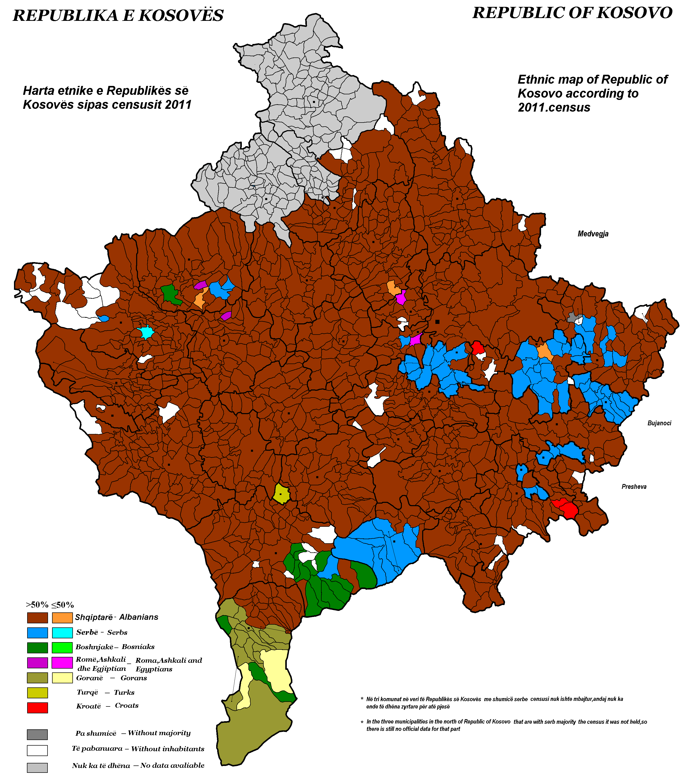 Phân bố các nhóm dân tộc ở Kosovo, theo điều tra dân số năm 2011.