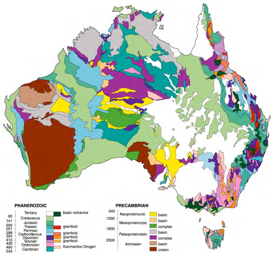 Kawasan geologi asas Australia (mengikut usia)