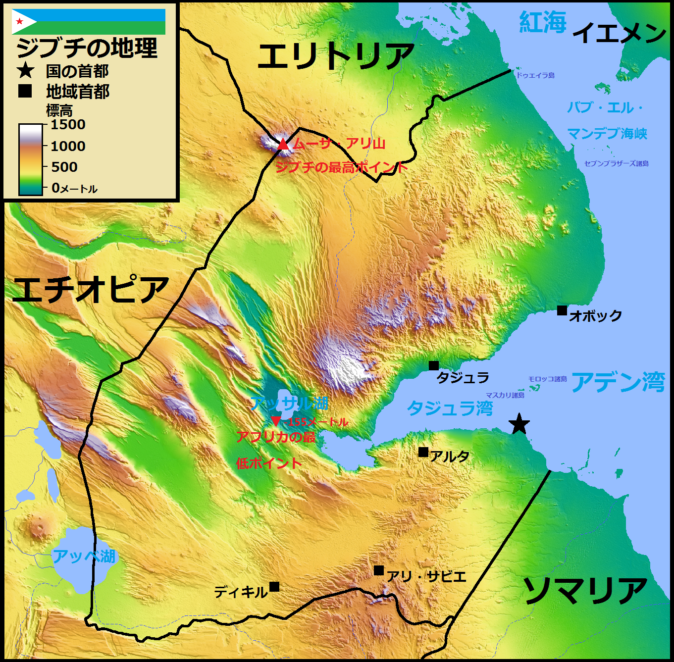 ジブチの地図。