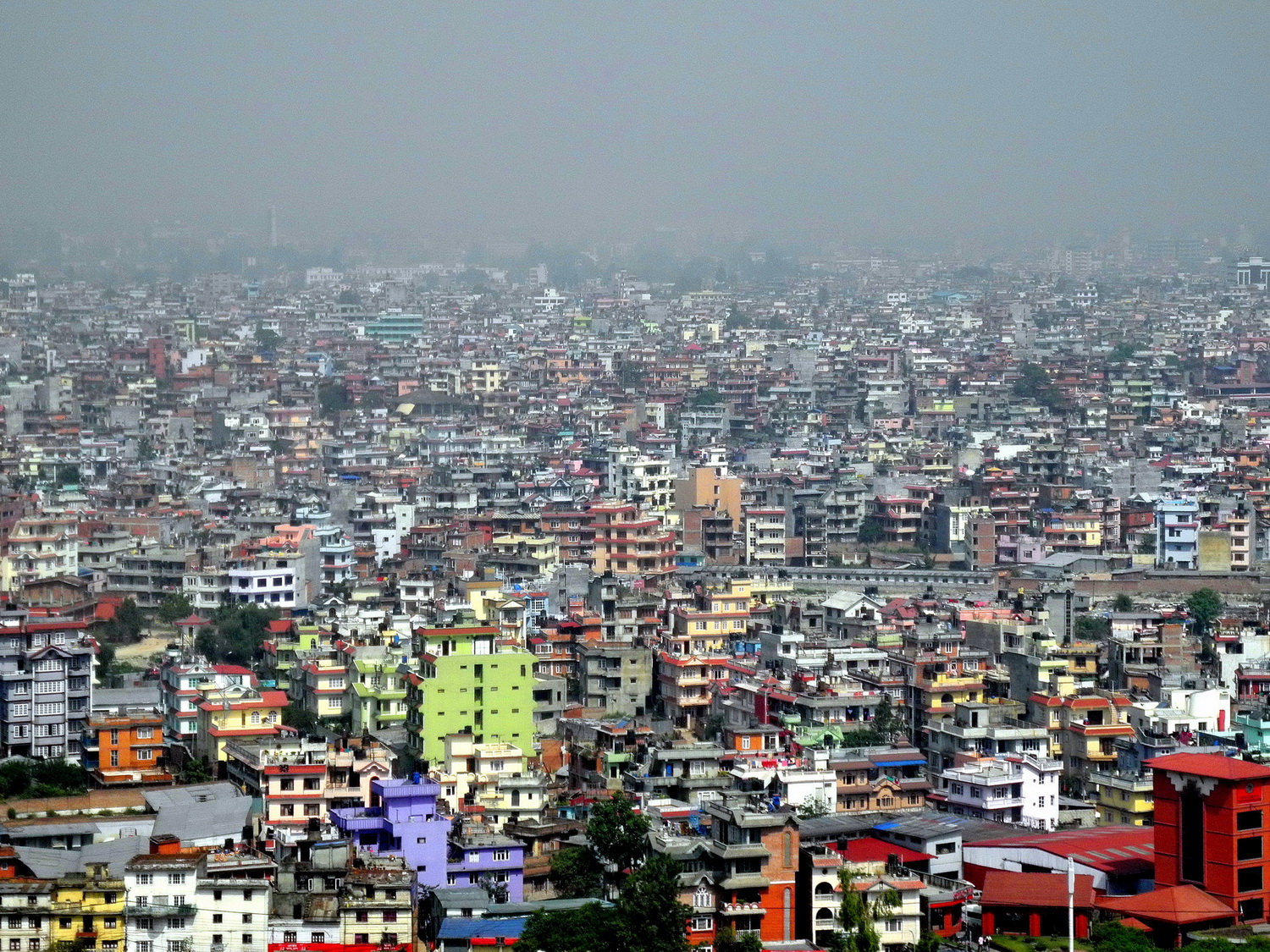Pemandangan udara Kathmandu, ibu kota dan kota terbesar di Nepal.