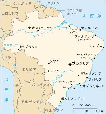 ブラジルの行政区分図。