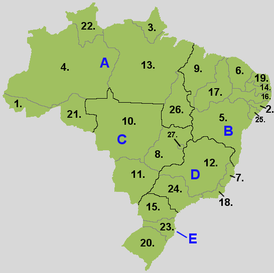 ブラジルの地域区分とブラジルの州。