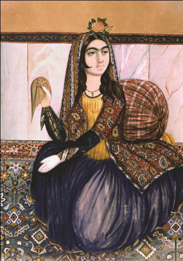 Mirza Gadim Iravani - Potret wanita duduk, Museum Seni Nasional Azerbaijan.