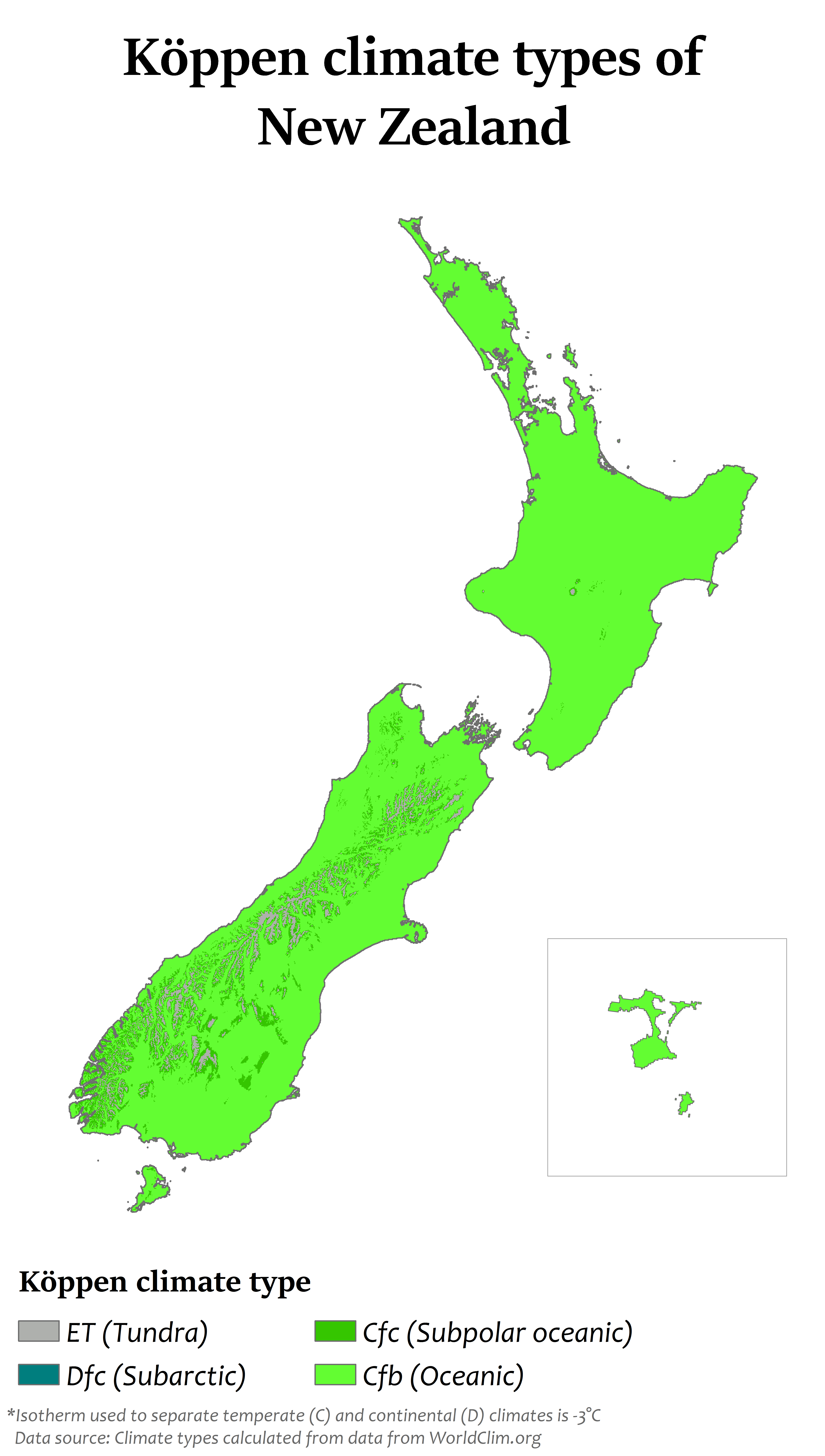 Peta pengelasan iklim Köppen-Geiger New Zealand