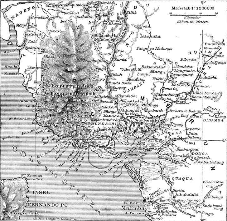 Historical map of Kamerun, created around 1888.