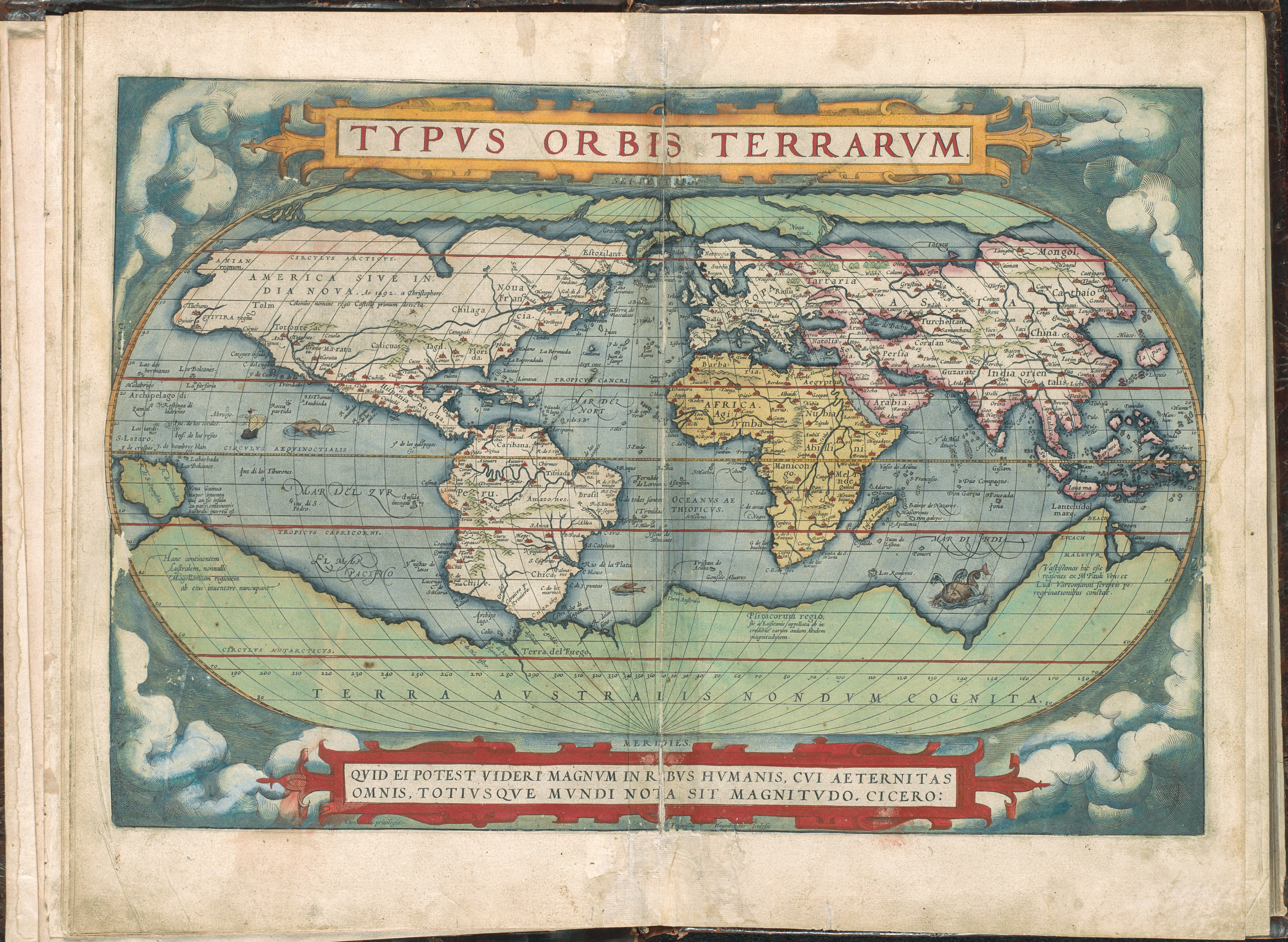 Peta dunia oleh Abraham Ortelius (sekitar 1571-1584) menunjukkan pulau itu sebagai
