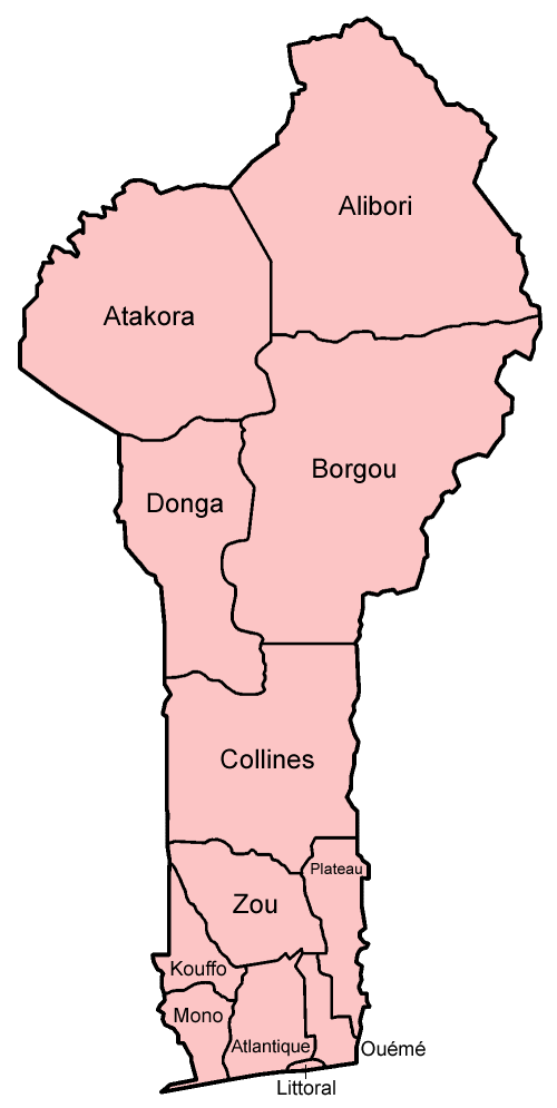 The 12 departments of Benin.