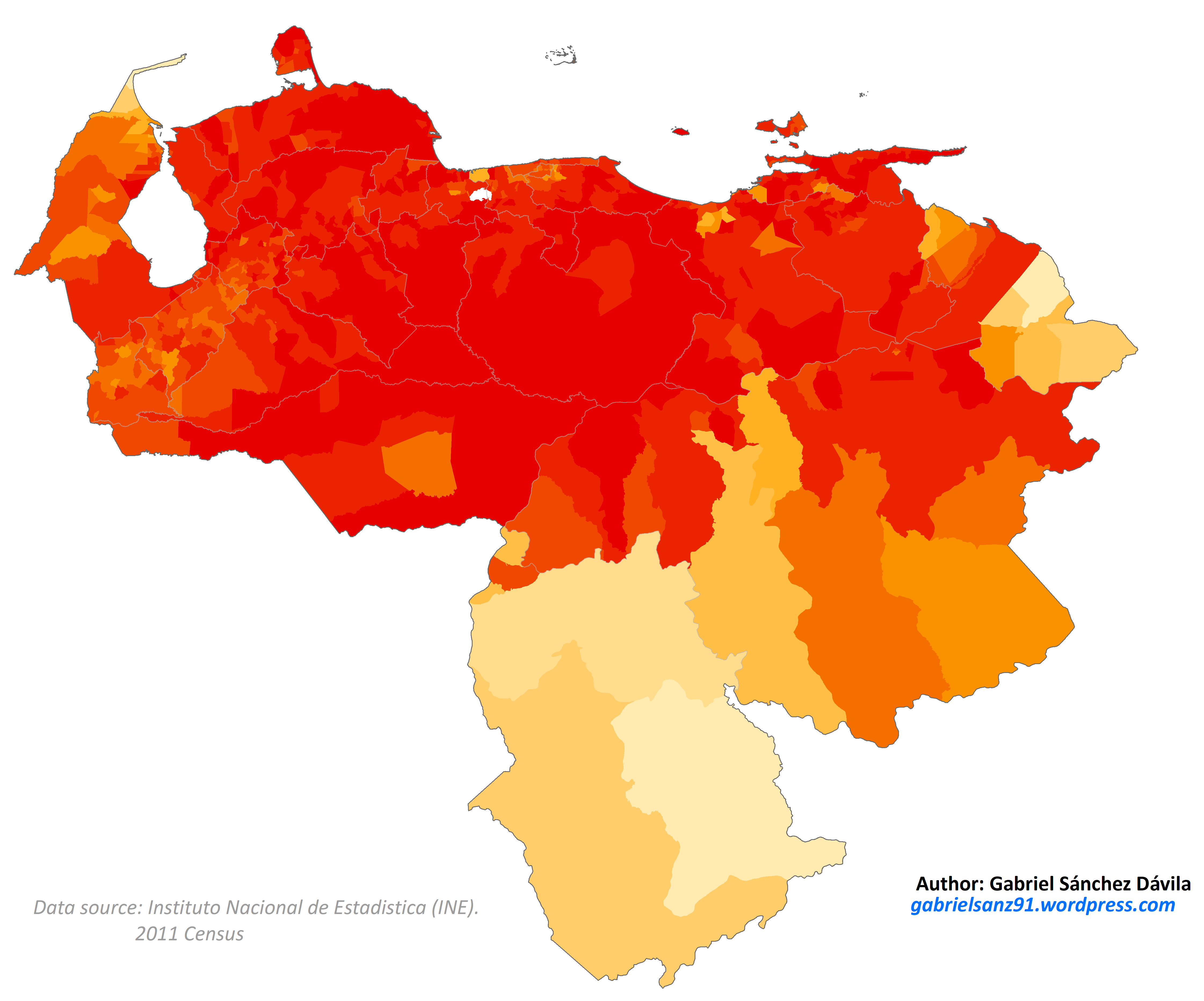 Proporsi populasi Moreno (Mestizo) di Venezuela pada tahun 2011