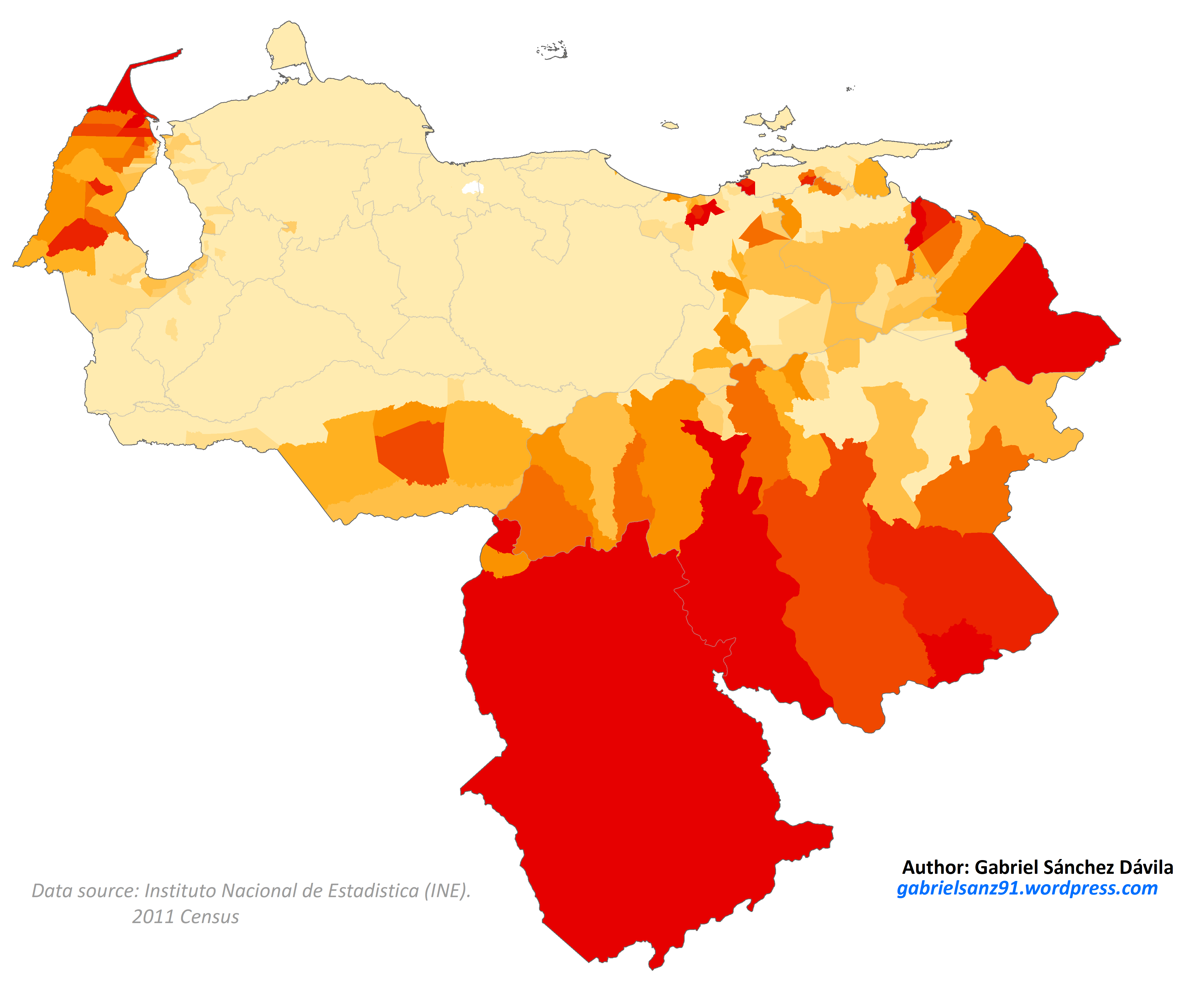 Proporsi populasi Amerindian (Pribumi) di Venezuela pada tahun 2011