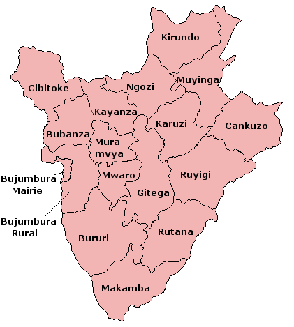 Map of the provinces of Burundi.