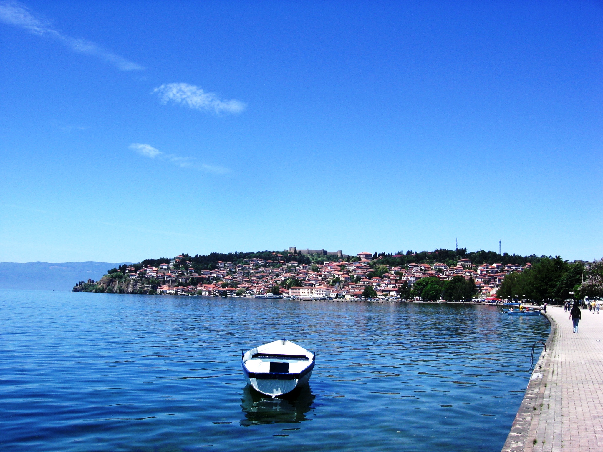 The city of Ohrid on the shores of Lake Ohrid.