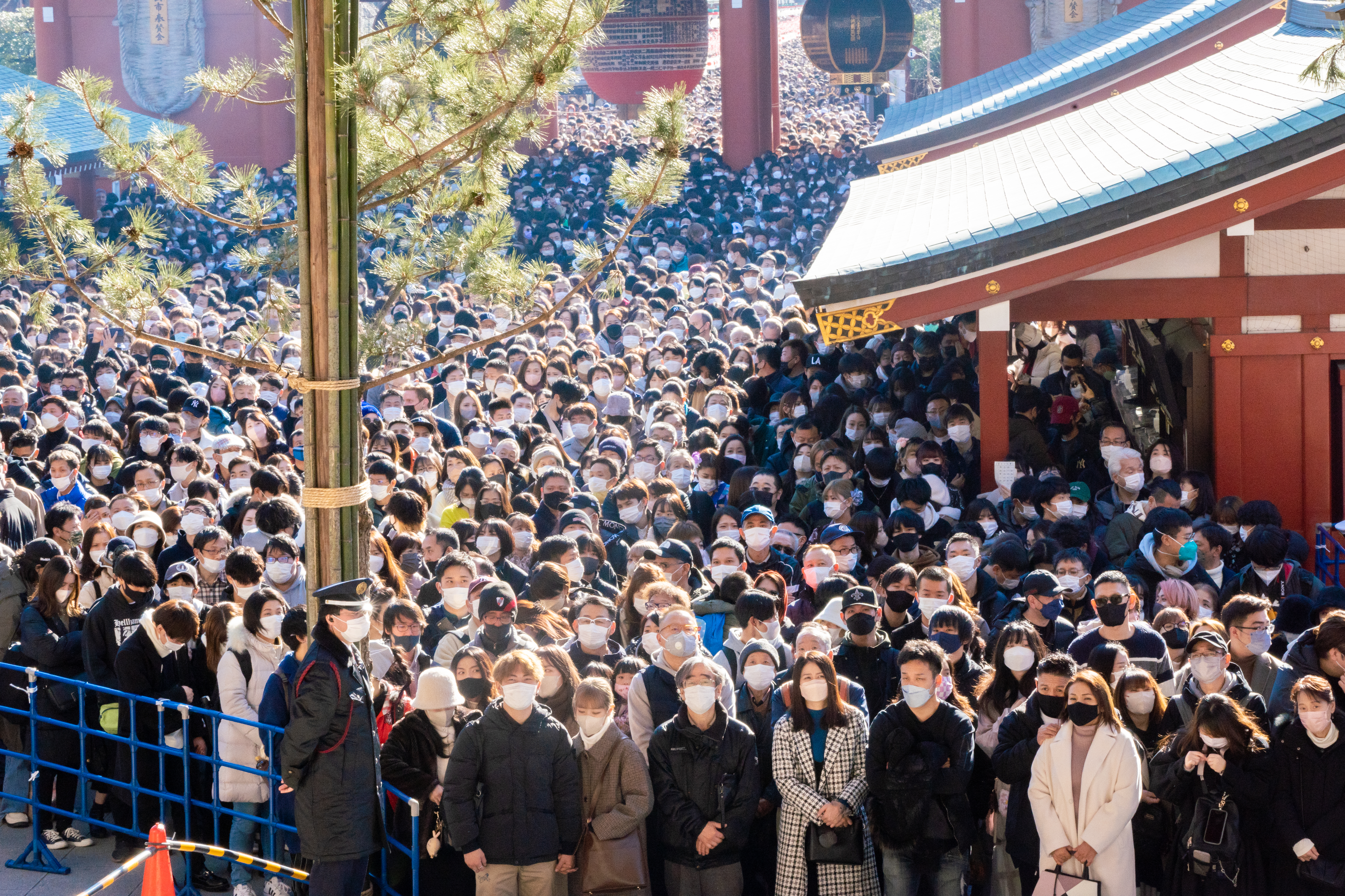 浅草寺の初詣(2023年)。仏教も日本の主要な宗教の一つである。