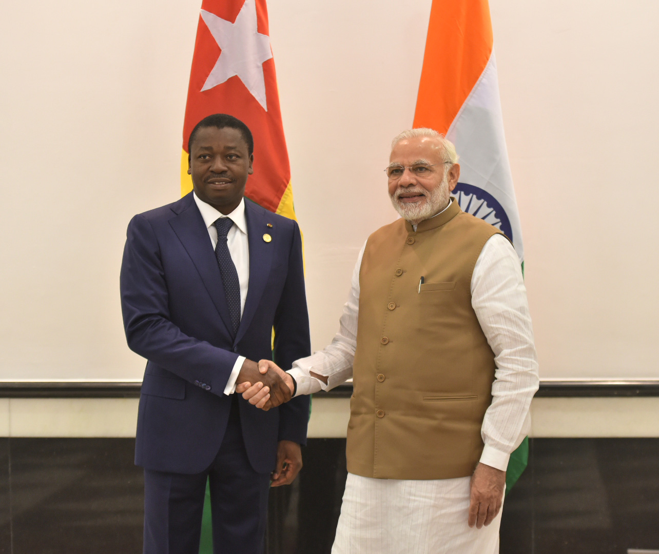 Togolese President Faure Gnassingbé meeting with Indian Prime Minister Narendra Modi in New Delhi in 2018, highlighting Togo's engagement with emerging global powers.