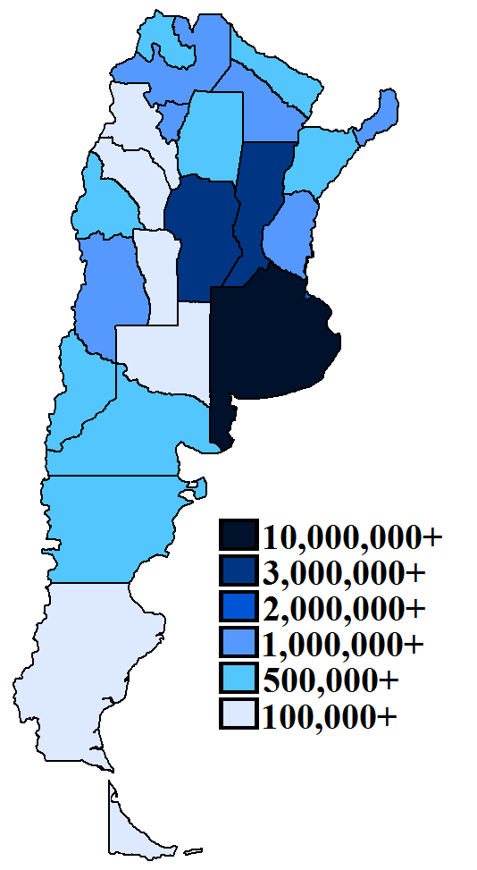 Map of Argentine provinces by population (2010 census).
