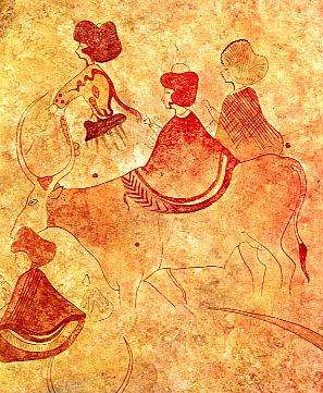 Detail of rock painting from Tassili n'Ajjer, possibly depicting a ritual, dating back to around 3000 BC, from the